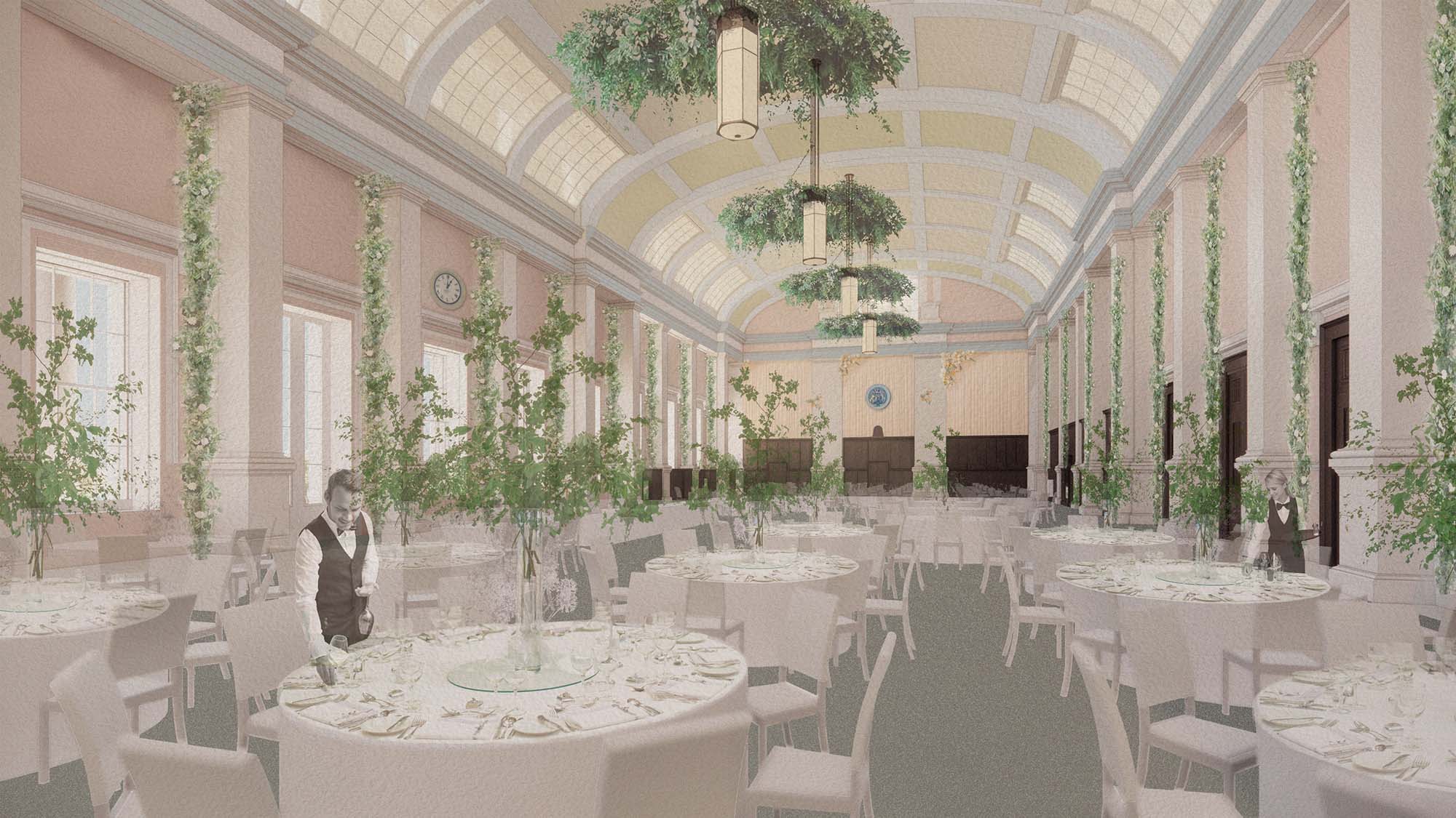 A CGI of what the Long Room is proposed to look like when being used as an event space.